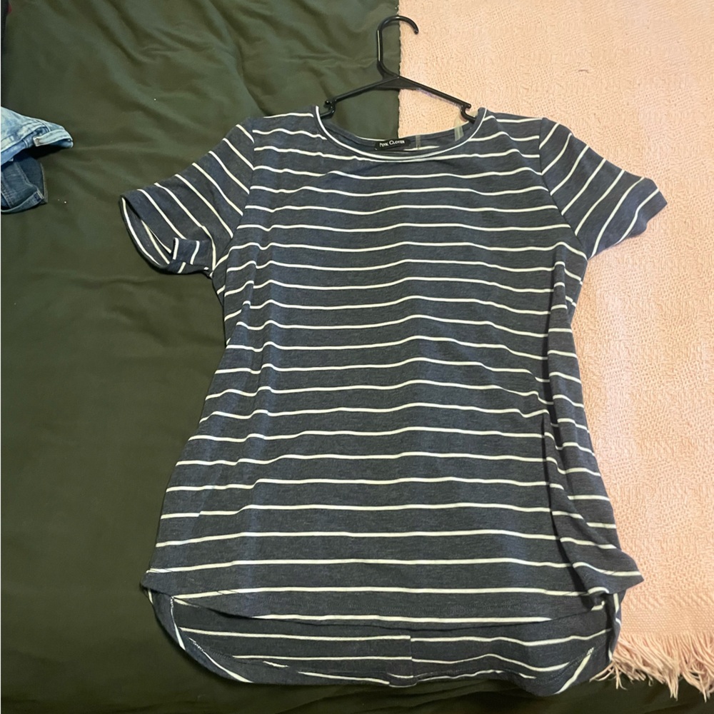 Pink Clover Blue and Black Striped Relaxed T-Shirt